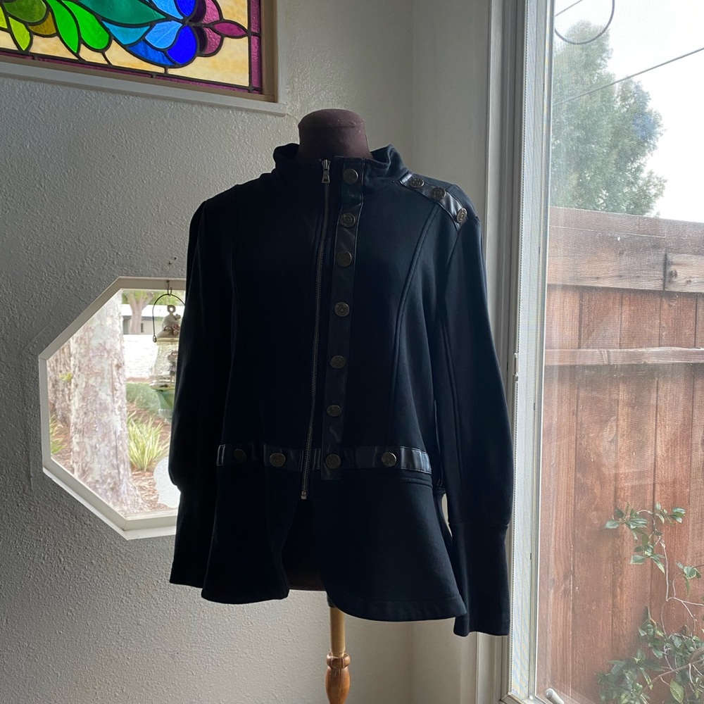 Black Cotton twill Nehru style jacket, ladies size large The Pyramid Collection
